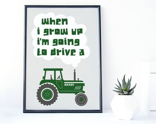 Tractor Print - Personalised Nursery Print - farming print - 'When I grow up' - nursery decor - tractor gifts - birthday gift - uk - Oak Framed Print (£60.00) Green