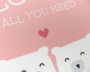 Cute Bear Love Print 'Love Is All You Need' - vert menthe - Impression personnalisée - cadeau d'anniversaire - impression de mariage - valentines - 7 couleurs - Impression A4 non montée (17,95 £) Rose 4