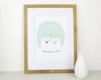 Cute Bear Love Print 'Love Is All You Need' - vert menthe - Impression personnalisée - cadeau d'anniversaire - impression de mariage - valentines - 7 couleurs - Impression A4 non montée (£ 17.95) Sunshine Yellow 1