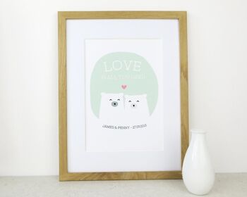 Cute Bear Love Print 'Love Is All You Need' - vert menthe - Impression personnalisée - cadeau d'anniversaire - impression de mariage - valentines - 7 couleurs - Impression montée (24,95 £) Rose 1