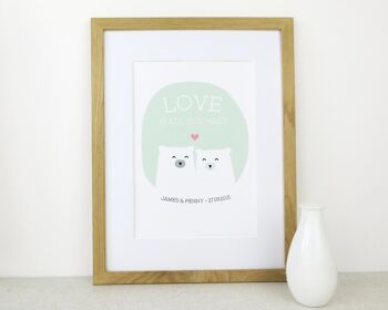 Cute Bear Love Print 'Love Is All You Need' - vert menthe - Impression personnalisée - cadeau d'anniversaire - impression de mariage - valentines - 7 couleurs - Impression montée (£24.95) Sunshine Yellow 1