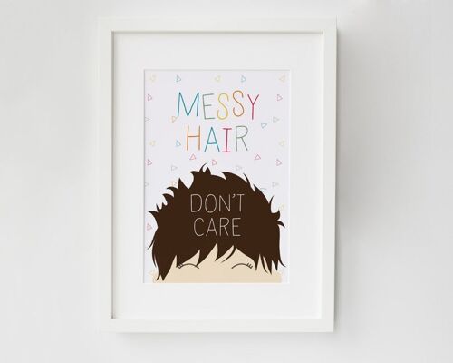 Children's Room Decor 'Messy Hair Don't Care' - Unmounted A4 Print (£18.00) Brown