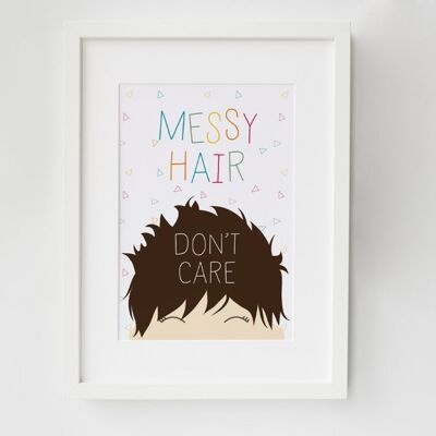 Children's Room Decor 'Messy Hair Don't Care' - Unmounted A4 Print (£18.00) Red