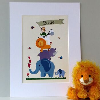 Animal Nursery Print - imprimé personnalisé - décor de pépinière - cadeau de bébé garçon - cadeau de bébé fille - cadeau de baptême - personnalisé - décor d'enfants - impression encadrée de chêne (60,00 £) 3