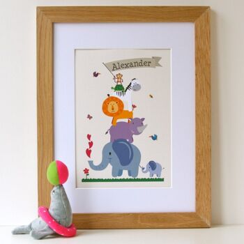 Animal Nursery Print - imprimé personnalisé - décor de pépinière - cadeau de bébé garçon - cadeau de bébé fille - cadeau de baptême - personnalisé - décor d'enfants - impression encadrée de chêne (60,00 £) 5
