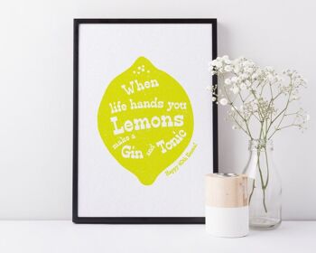 Gin and Tonic Print : « When Life Hands You Lemons, Make A Gin and Tonic » - Cadeau d'anniversaire personnalisé - meilleur ami - gin print - uk - Mounted Print (25,00 £) 1