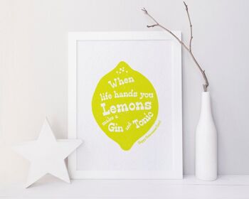 Gin and Tonic Print : « When Life Hands You Lemons, Make A Gin and Tonic » - Cadeau d'anniversaire personnalisé - meilleur ami - gin print - uk - Mounted Print (25,00 £) 2
