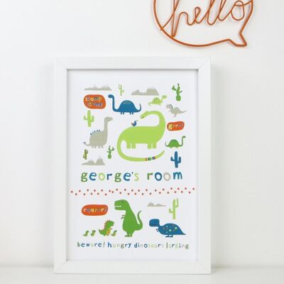 Children's Dinosaur Print - personalized print - name print - room print - nursery decor - birthday gift - gift for boys - dinosaur lover - Unmounted A4 Print (£18.00)