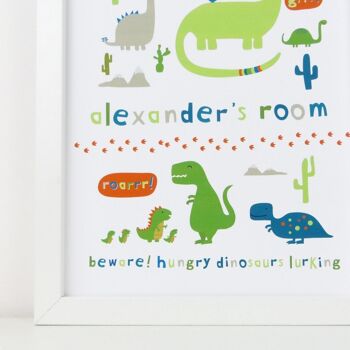 Impression de dinosaure pour enfants - impression personnalisée - impression de nom - impression de chambre - décor de pépinière - cadeau d'anniversaire - cadeau pour les garçons - amoureux des dinosaures - Impression A4 non montée (18,00 £) 3