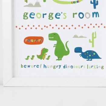 Impression de dinosaure pour enfants - impression personnalisée - impression de nom - impression de chambre - décor de pépinière - cadeau d'anniversaire - cadeau pour les garçons - amoureux des dinosaures - Impression A4 non montée (18,00 £) 5