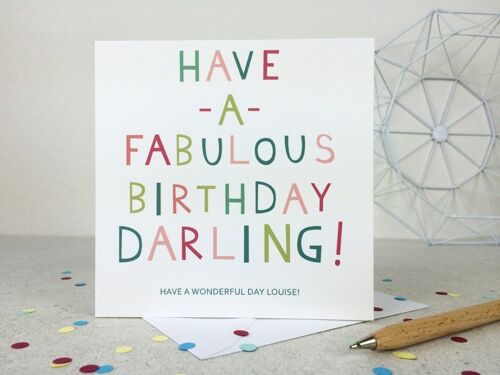 Funny Birthday Card 'Fabulous Darling' - personalised card - happy birthday card - card for best friend - card for girl friend - uk
