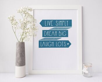 Inspirational Quote Print - 'Live Simply - Dream Big - Laugh Lots' - motivation print - home decor - uk - amitié print - positivité - Toffee Apple 1