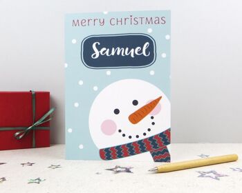 Carte de Noël de bonhomme de neige pour les enfants - Carte personnalisée de bonhomme de neige mignonne - carte de Noël mignonne - carte de Noël de petit-fils - carte de fils - carte de fille 1