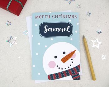 Carte de Noël de bonhomme de neige pour les enfants - Carte personnalisée de bonhomme de neige mignonne - carte de Noël mignonne - carte de Noël de petit-fils - carte de fils - carte de fille 2