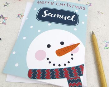 Carte de Noël de bonhomme de neige pour les enfants - Carte personnalisée de bonhomme de neige mignonne - carte de Noël mignonne - carte de Noël de petit-fils - carte de fils - carte de fille 4