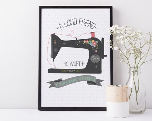 Good Friend Sewing quote print - personalised print - craft room decor - friendship print - print for best friends - sewing machine - Unmounted A4 Print (£18.00)