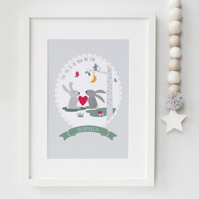Children's Nursery Print - Love you to the moon and stars - personalised print - christening gift - woodland nursery - new baby print - uk - Unmounted A4 Print (£18.00)