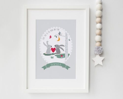 Children's Nursery Print - Love you to the moon and stars - personalised print - christening gift - woodland nursery - new baby print - uk - Mounted 30x40cm (£25.00)