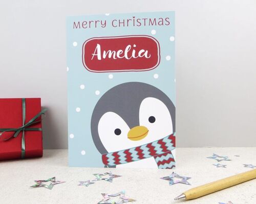 Penguin xmas card for kids - Cute Penguin Personalised Card - cute christmas card - granddaughter xmas card - son card - daughter card