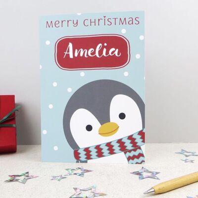 Penguin xmas card for kids - Cute Penguin Personalised Card - cute christmas card - granddaughter xmas card - son card - daughter card