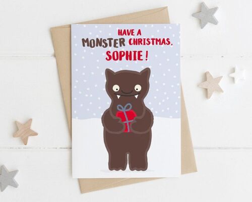 Personalised Monster Christmas Card - childrens xmas card - xmas card for kids - daughter xmas card - son xmas card - grandchild xmas card