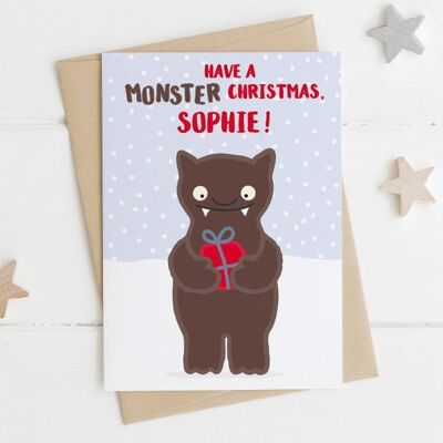 Personalised Monster Christmas Card - childrens xmas card - xmas card for kids - daughter xmas card - son xmas card - grandchild xmas card