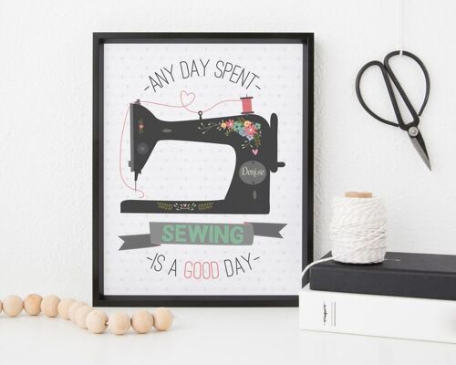 Sewing Room Art Print - Vintage Sewing Machine with quote 'Any day spent sewing is a good day' - gift for Mom, Grandma or Best Friend - A4 Print Only (£18.00)