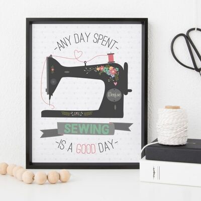 Sewing Room Art Print - Vintage Sewing Machine with quote 'Any day spent sewing is a good day' - gift for Mom, Grandma or Best Friend - A4 Print Only (£18.00)