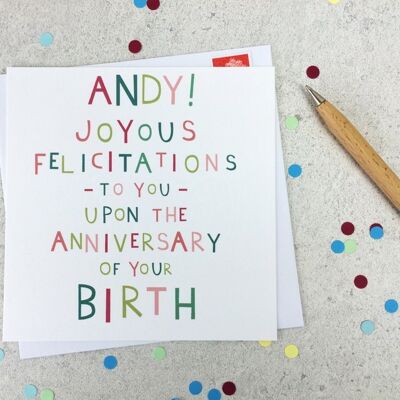 Funny Birthday Card 'Joyous Felicitations' - personalised card - happy birthday card - friend birthday card - funny card - uk