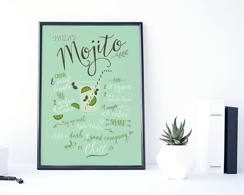 Mojito Cocktail Recipe Print - gift for friend - kitchen decor - cocktail lover - gift for girlfriend - fun gift for her - bridesmaid gift - Unmounted A4 Print (£18.00)