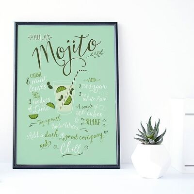 Mojito Cocktail Recipe Print - gift for friend - kitchen decor - cocktail lover - gift for girlfriend - fun gift for her - bridesmaid gift - Mounted Print (£25.00)