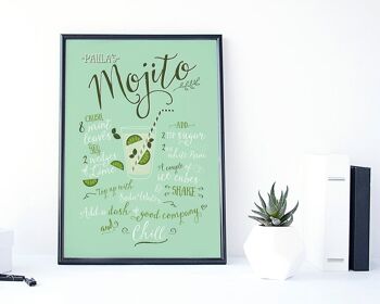 Mojito Cocktail Recipe Print - cadeau pour un ami - décor de cuisine - amateur de cocktail - cadeau pour petite amie - cadeau amusant pour elle - cadeau de demoiselle d'honneur - cadre en chêne + support (60,00 £) 1