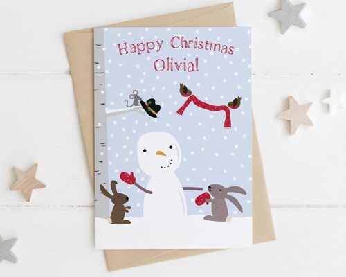 Personalised Snowman Christmas Card - childrens xmas card - xmas card for kids -cute xmas card - daughter xmas card - son xmas card