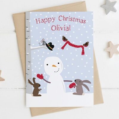 Personalised Snowman Christmas Card - childrens xmas card - xmas card for kids -cute xmas card - daughter xmas card - son xmas card