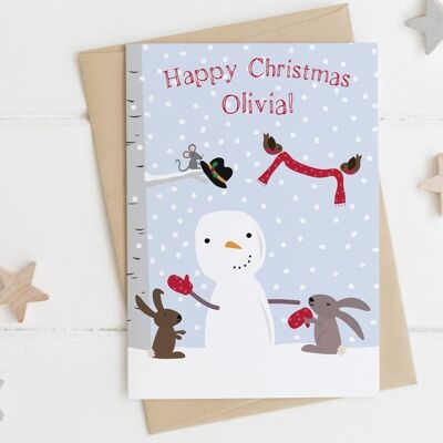 Personalised Snowman Christmas Card - childrens xmas card - xmas card for kids -cute xmas card - daughter xmas card - son xmas card