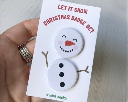 Snowman Christmas Badge Set - let it snow badges - xmas stocking filler gift - secret santa - office fun - stocking stuffer