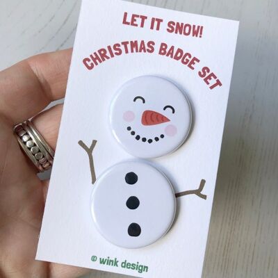 Set di badge natalizi pupazzo di neve - lascia che nevichi distintivi - regalo di riempimento calza di Natale - Babbo Natale segreto - divertimento in ufficio - calza stuffer