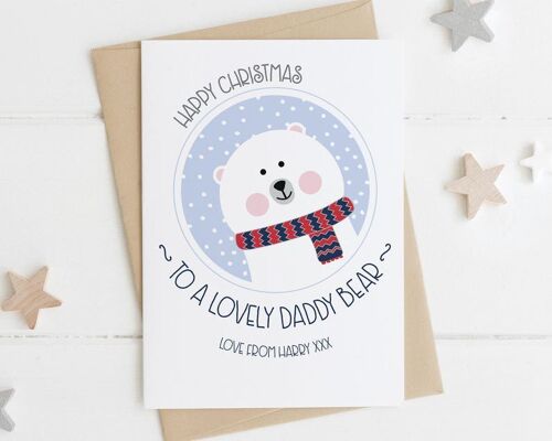 Daddy Bear Christmas Card - Cute xmas card for Daddy - Polar bear christmas card - daddybear card - daddy xmas card - cute daddy bear card