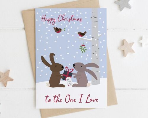 Personalised Rabbit 'To the One I Love' Christmas Card - bunny xmas card - Husband - wife xmas card - boyfriend xmas Card - girlfriend xmas