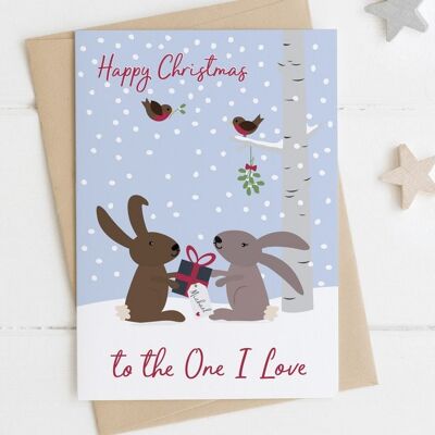 Biglietto di Natale personalizzato coniglio 'To the One I Love' - biglietto di Natale del coniglietto - Marito - biglietto di Natale della moglie - biglietto di Natale del fidanzato - Natale della fidanzata