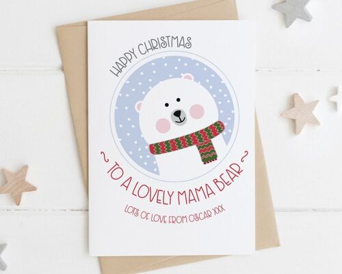 Mama Bear Christmas Card - Cute xmas card for Mummy - Mama xmas card - mommy xmas card - mom xmas card - mum xmas card - - Mama Bear