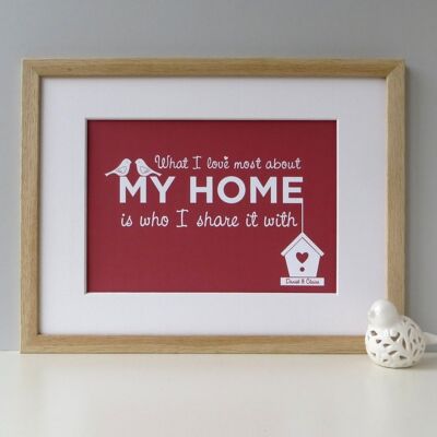 Home Love Print 'Lo que más amo de mi hogar es con quién lo comparto' - impresión personalizada verde salvia - regalo de inauguración de la casa - decoración del hogar - Impresión A4 sin montar (£ 17.95)