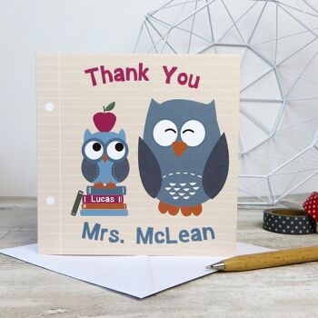 Merci Teacher Owls Card - Carte personnalisée - cadeau de l'enseignant - carte d'assistant pédagogique - carte de remerciement pour l'enseignant - carte de l'enseignant - Royaume-Uni 1