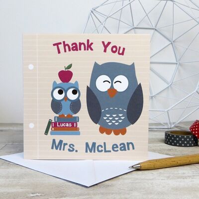 Thank you Teacher Owls Card - Personalised card - teacher gift - teaching assistant card - thank you card for teacher - teacher card - uk