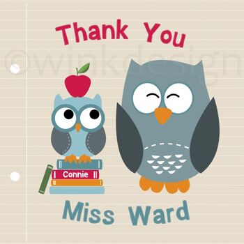 Merci Teacher Owls Card - Carte personnalisée - cadeau de l'enseignant - carte d'assistant pédagogique - carte de remerciement pour l'enseignant - carte de l'enseignant - Royaume-Uni 2