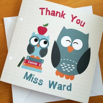 Merci Teacher Owls Card - Carte personnalisée - cadeau de l'enseignant - carte d'assistant pédagogique - carte de remerciement pour l'enseignant - carte de l'enseignant - Royaume-Uni 3