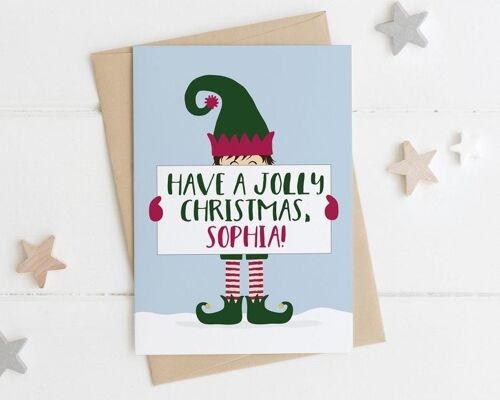Personalised Elf Christmas Card - childrens xmas card - daughter xmas card - son xmas card - grandson xmas card - elf xmas card - xmas elf