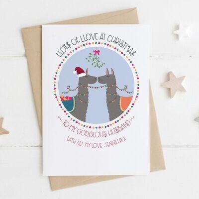 Personalizzato Llama Husband / Wife Christmas Card - biglietto di Natale per moglie - biglietto di Natale del marito - carta di alpaca - Natale del fidanzato - carta della fidanzata - Fidanzato