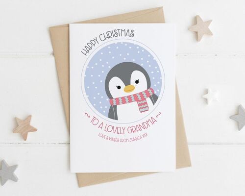 Personalised Grandma Christmas Card - Granny xmas card - Gran - Nana - Nan - Nanny - Nonna - cute penguin card - personalised xmas card - Grandma