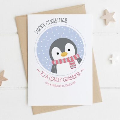 Personalised Grandma Christmas Card - Granny xmas card - Gran - Nana - Nan - Nanny - Nonna - cute penguin card - personalised xmas card - Grandma